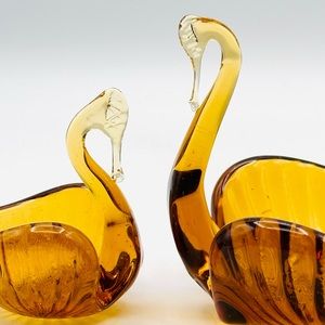 Vintage Glass Swans, set of 2, MCM decor